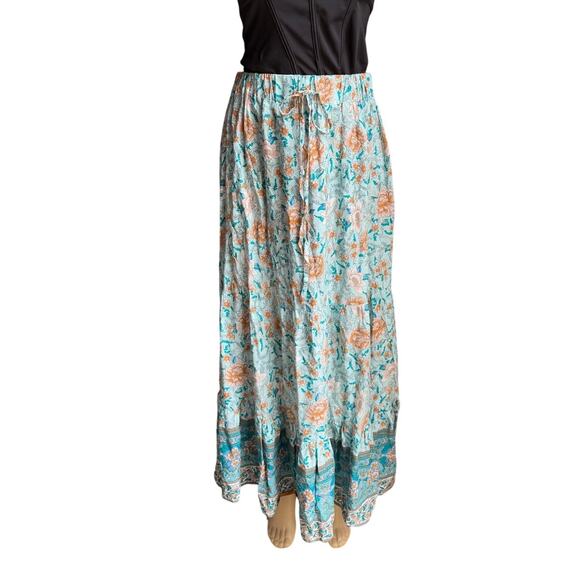Simplee Boho Mint Floral Print Maxi Skirt Cottagecore Gypsy Hippie Bohemian, 2XL - Picture 12 of 16